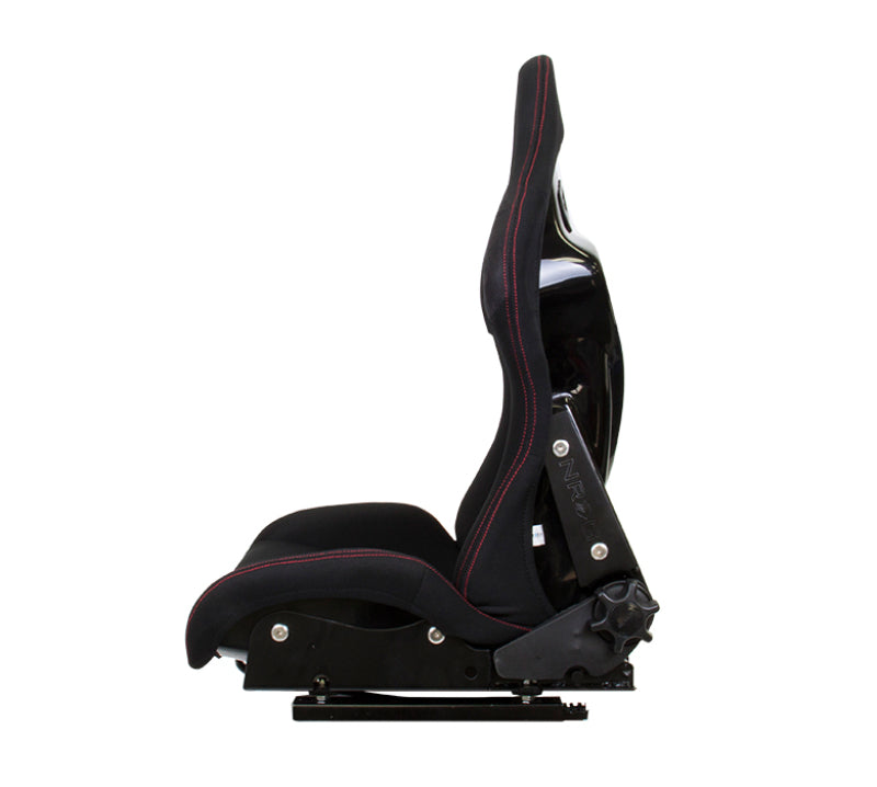 NRG FRP Bucket Seat - Reclinable (Black Cloth w/Red Stitching)
