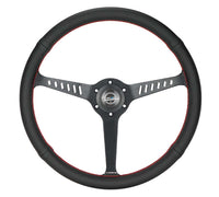 NRG Reinforced Stealth Wheel (380mm) 3 Spoke Center - 1in Deep Dish - Perforated Leather Red Stitch