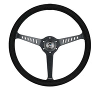 NRG Reinforced Stealth Wheel (380mm) 3 Spoke Center - 1in Deep Dish - Vegan Suede Red Stitch