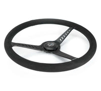 NRG Reinforced Stealth Wheel (380mm) 3 Spoke Center - 1in Deep Dish - Vegan Suede Red Stitch