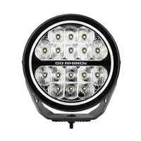 Go Rhino Xplor Blackout Series Round LED Driving Light w/DRL (Surface/Threaded Stud Mnt) 7in. - Blk