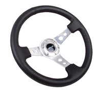 NRG Reinforced Steering Wheel (350mm/3in. Deep) White Leather w/Blk Spoke/Round Holes/White Stripes