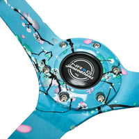 NRG Reinforced Suede Steering Wheel (350mm / 3in. Deep) Hydro Dipped Blossom Floral w/ Teal Stitch