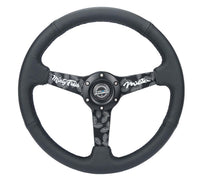 NRG Reinforced Black Perforated Leather Steering Wheel 350mm / 1.5in Deep w/ Goal Digger Blk Stitch