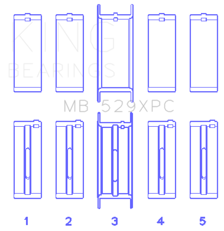 King Ford 260CI/289CI/302 5.0L Windsor Coated Crankshaft Main Bearing Set of 5 (Size .010)