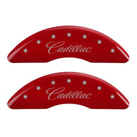 MGP 4 Caliper Covers Engraved Front Cadillac Engraved Rear XTS Red finish silver ch