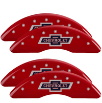MGP 4 Caliper Covers Engraved F & R 100th Anniv Red Finish Silver Char 2019 Chevy Silverado 3500 HD