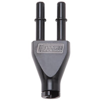 Russell Adapter Y-Block 3/8in Sae Quick Disconnect Female To 2X 3/8in Sae Qd Male Blk Anodized