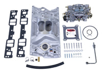 Edelbrock Manifold and Carb Kit Performer SBC Vortec Natural Finish