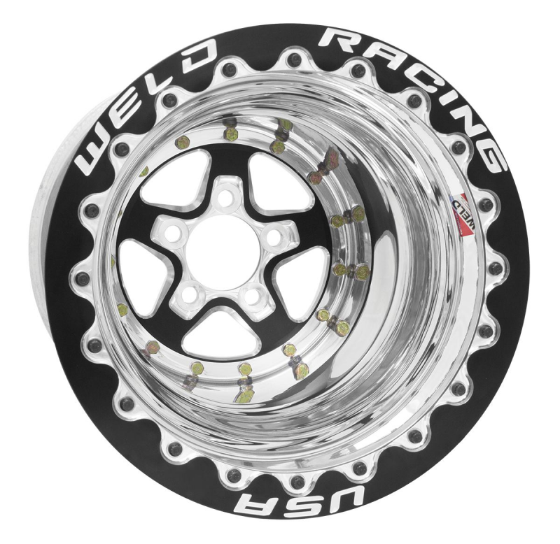 Weld Alumastar 15x14 / 5x4.75 / 5 BS / 3.18 HB - Black Center - Polished Shell - Black SBL Wheel