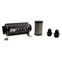 DeatschWerks Stainless Steel 8AN 40 Micron Universal Inline Fuel Filter Housing Kit (110mm)