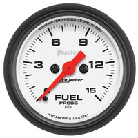 Autometer Phantom Fuel Pressure gauge 52mm 0-15 PSI Full Sweep Elec w/o peak & Valley