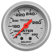 Autometer Ultra-Lite 52mm 140-280 Deg F Mechanical Water Temp Gauge - White