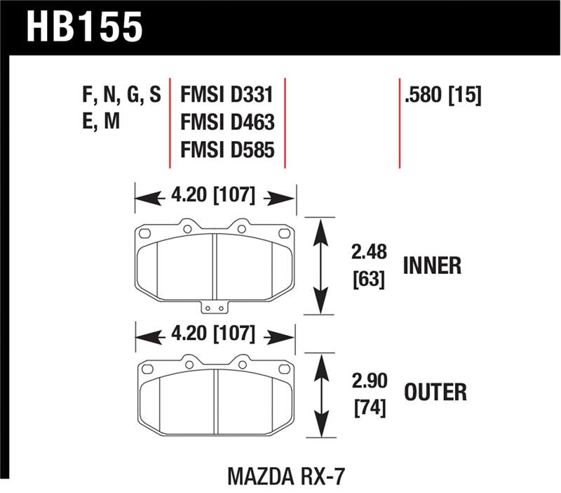 Hawk 90 Mazda RX-7 GXL/U  / 86-91 & 93-95 RX-7 HT-10 Race Front Brake Pads