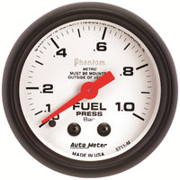Autometer Phantom 2-1/16in 0-1.0 Bar Mechanical Fuel Pressure Gauge