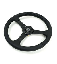 NRG Reinforced Black Perforated Leather Steering Wheel 350mm / 1.5in Deep w/ Goal Digger Blk Stitch