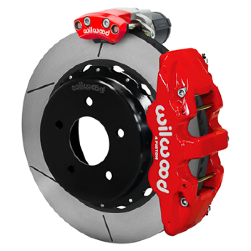 Wilwood 88-98 GM C1500 Aero4 Rear Electronic Parking Brake Kit 14in Rotor 3.25in Offset - Red