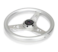 NRG Aluminum Steering Wheel 330mm - Arow Cutout - Ergonomic Grip - Anadized Silver