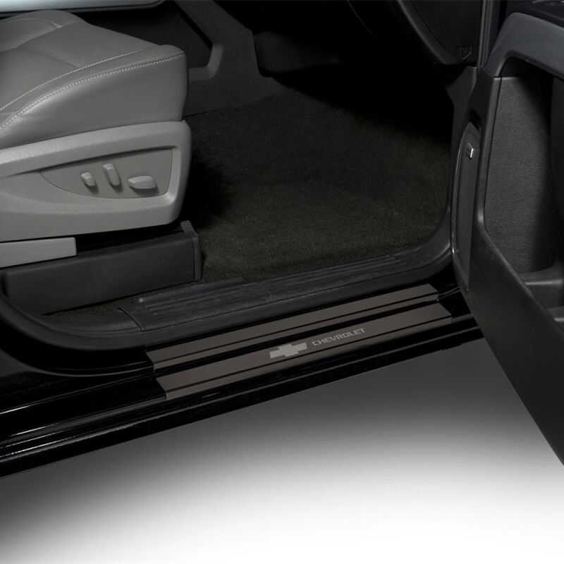 Putco 14-18 Chevy Silv LD - Regular Cab w/ CHEVROLET Etching (4pcs) Black Platinum Door Sills