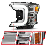 ANZO 18-20 Ford F-150 Full Led Projector Light Bar Style Headlights - Chrome Amber