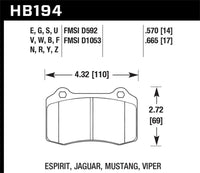Hawk 00-02 Dodge Viper 8.0L ACR OE Inc. Clips Pins Front ER-1 Brake Pads