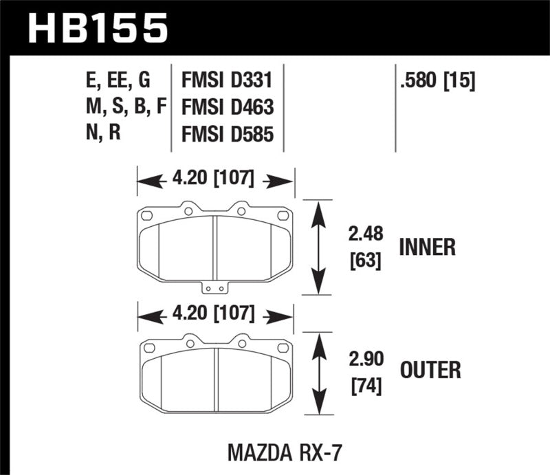 Hawk Performance Mazda RX-7 D331 DTC-30 Motorsports Brake Pads