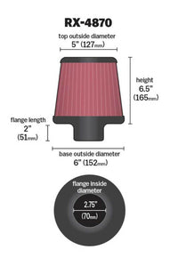 K&N Filter Universal X Stream Clamp-On 2 3/4 inch Flange 6 inch Base  5 inch Top 6 1/2 inch Height
