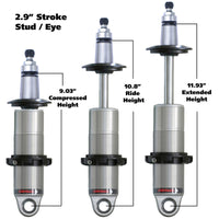 Ridetech Anodized HQ Coilover Shock Single Adjustable 2.9in Stroke / 2in Stud Mount - Single