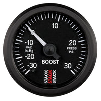 Autometer Stack 52mm -30INHG to +30 PSI (Incl T-Fitting) Pro Stepper Motor Boost Press Gauge - Black