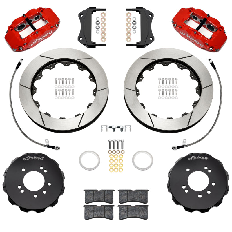 Wilwood 95-98 Nissan Skyline Superlite 6R Front BBK w/ 12.88in Slotted Rotors & Flexlines - Red