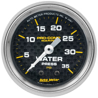 Autometer Marine Carbon Fiber 2-1/16in 35 PSI Mechanical Water Pressure Gauge