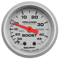 Autometer Ultra-Lite 52mm 30 IN HG/45 PSI Mechanical Boost/Vacuum Gauge