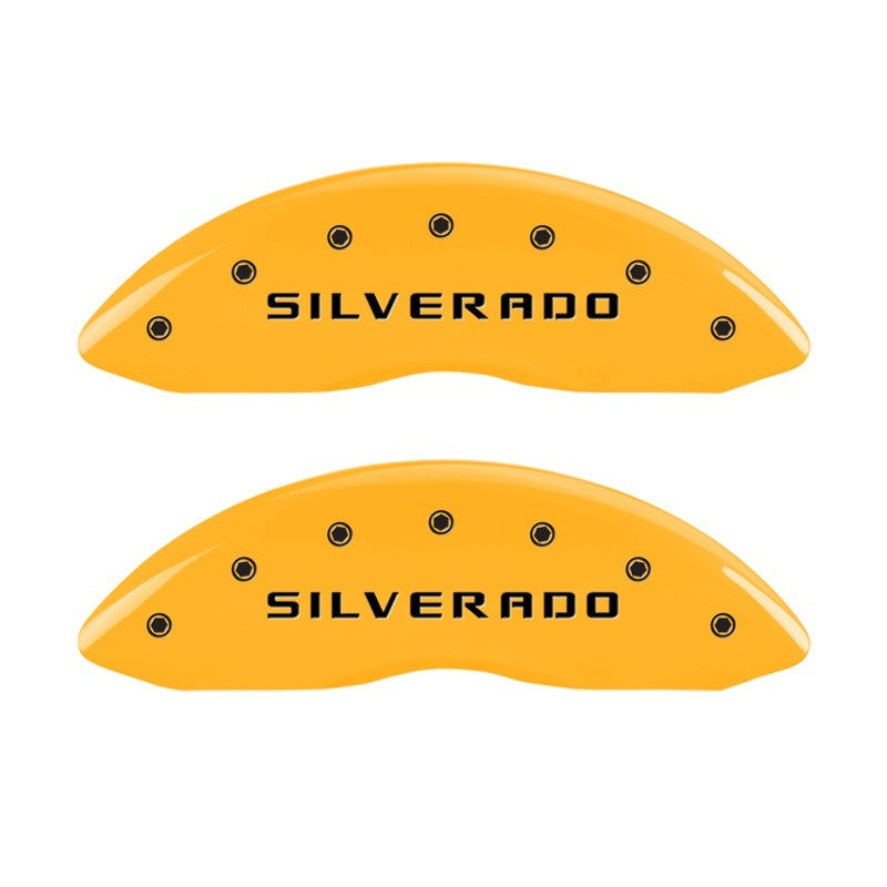 MGP 2 Caliper Covers Eng Front Silverado Yellow Finish Blk Char 05 Chevy Silverado 1500