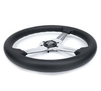 NRG Light Weight Gaming Steering Wheel - 350mm 3 Chrome Silver Spokes Perforated Leather
