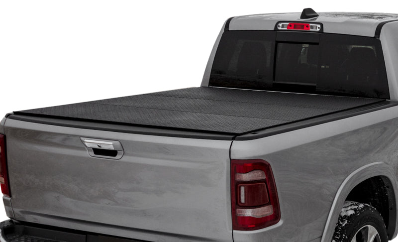Access 2019+ Ram 1500 5ft 7in Bed (w/ RamBox) LOMAX Tri-Fold Cover - Urethane Diamond Plate