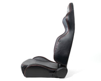 NRG Reclinable Racing Seats (Pair) Black Leather w/NRG Logo Red Stitch