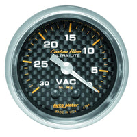 Autometer 2-1/16in Vacuum Gauge Carbon Fiber Mechanical 30Hg