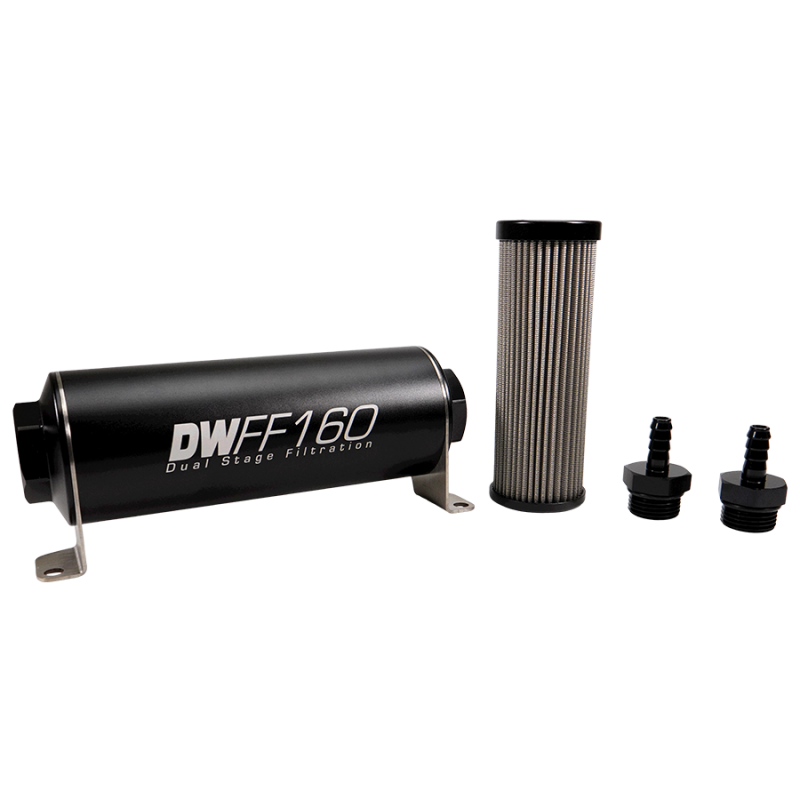 DeatschWerks Stainless Steel 5/16in 5 Micron Universal Inline Fuel Filter Housing Kit (160mm)