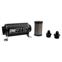 DeatschWerks Stainless Steel 6AN 40 Micron Universal Inline Fuel Filter Housing Kit (110mm)
