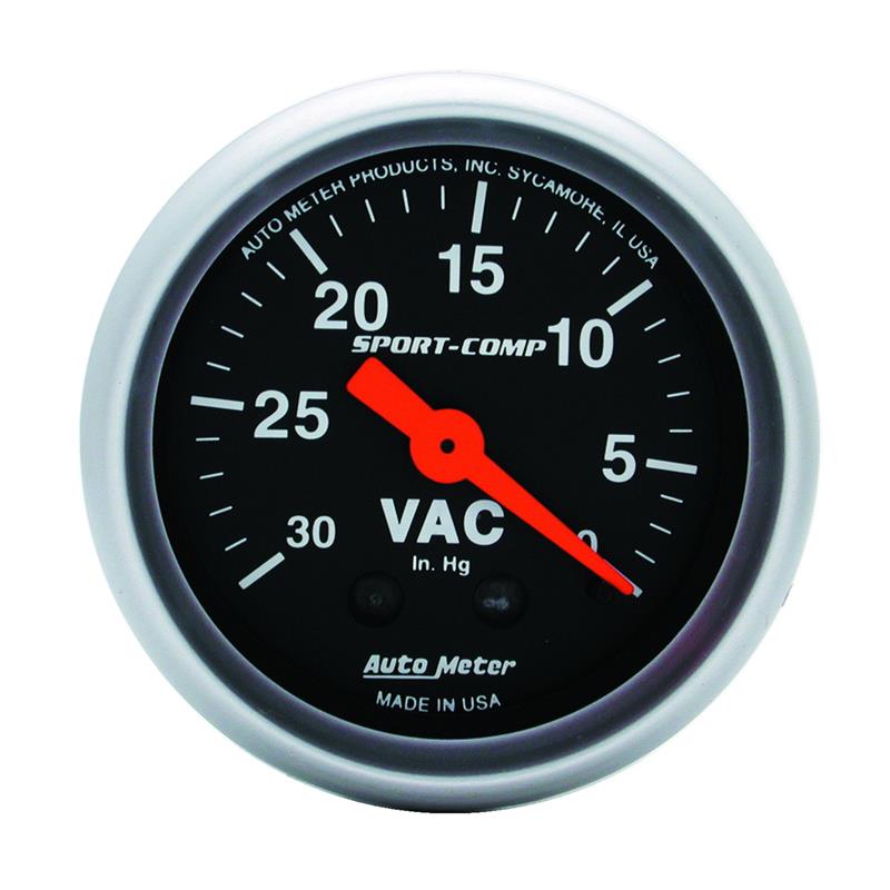 Autometer Sport-Comp 2-1/16in. 30 IN HG Mechanical Vacuum Gauge