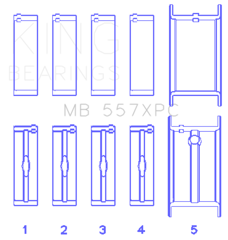 King General Motors 262/ 267/ 302/ 307/ 327/ 350 (Size STDX) pMaxBlack Coated Main Bearing Set