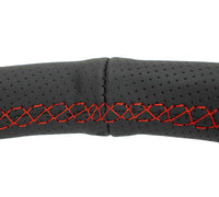 NRG Reinforced Stealth Wheel (380mm) 3 Spoke Center - 1in Deep Dish - Perforated Leather Red Stitch