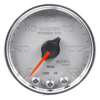 Autometer Spek-Pro Gauge Water Press 2 1/16in 120psi Stepper Motor W/Peak & Warn Slvr/Chrm