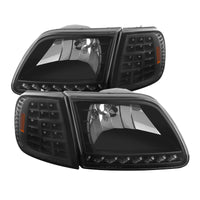 xTune Ford F150 97-03 Crystal Headlights w/ Clear LED Corners Black HD-ON-FF15097-LED-SET-BK