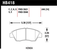 Hawk 02-06 RSX (non-S) Front / 03-09 Civic Hybrid / 04-05 Civic Si Front Blue 9012 Race Brake Pads