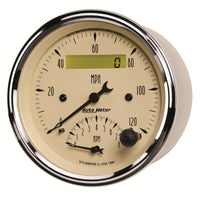 AutoMeter Gauge Tach/Speedo 3-3/8in. 120MPH & 8K RPM Elec. Program. Antique Beige