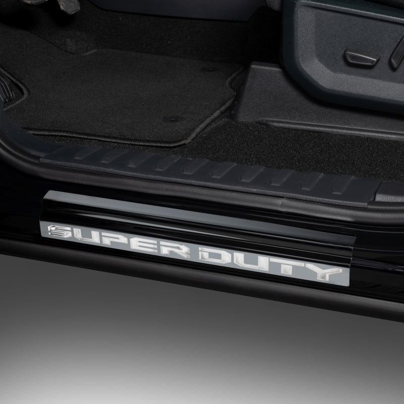 Putco 17-20 Ford SuperDuty Reg/Super Cab w/ SUPERDUTY Etching (2pcs) Black Platinum Door Sills