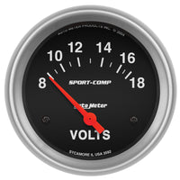 Autometer Sport-Comp 2 5/8in 8-18 Volt Short Sweep Electric Voltmeter Gauge