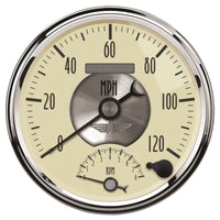 AutoMeter Gauge Tach/Speedo 5in. 120MPH & 8K RPM Elec. Program. Prestige Antique. Ivory