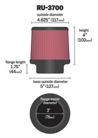 K&N Universal Rubber Filter Round Tapered 4.625in Top OD x 5in Base OD x 4in H